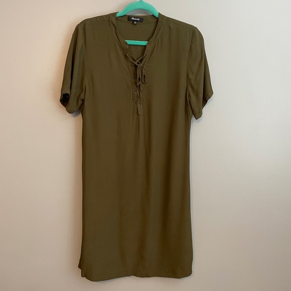 EUC Madewell Novella Lace-Up Olive Green Dress Size Medium - Picture 4 of 8